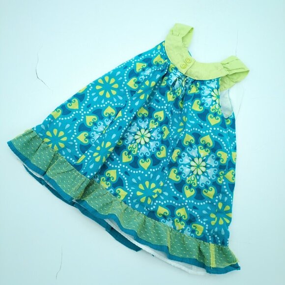 Penelope Mack Sun Dress‎ 18 Mos Cotton Heart Green and Blue Family Photo Church - Picture 4 of 8